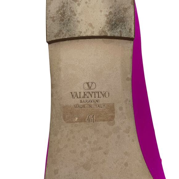 Valentino Garavani Rockstud Satin Square Ballet Flat Hot Pink Size 42 - Picture 12 of 15